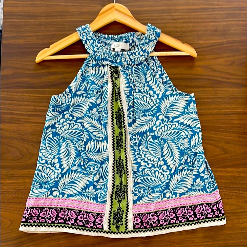 LOFT Blue and White Floral Blouse